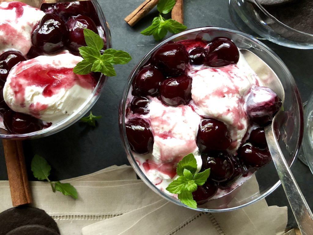 not-too-sweet cherry & red wine sundae - a hint of rosemary