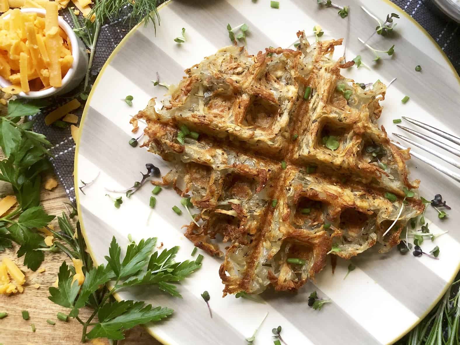 waffled hash browns with rosemary - a hint of rosemary