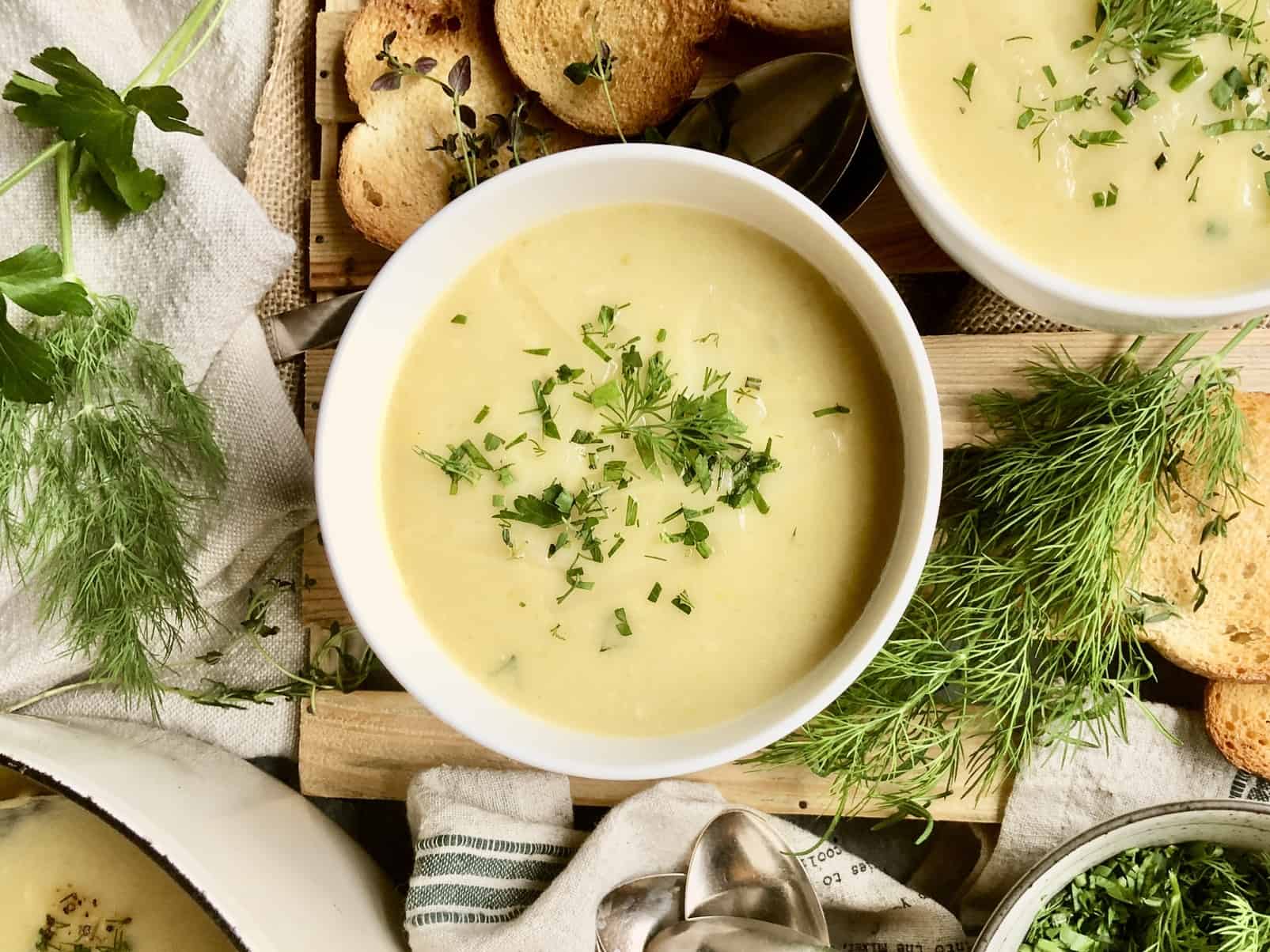 cheesy potato & leek soup a hint of rosemary