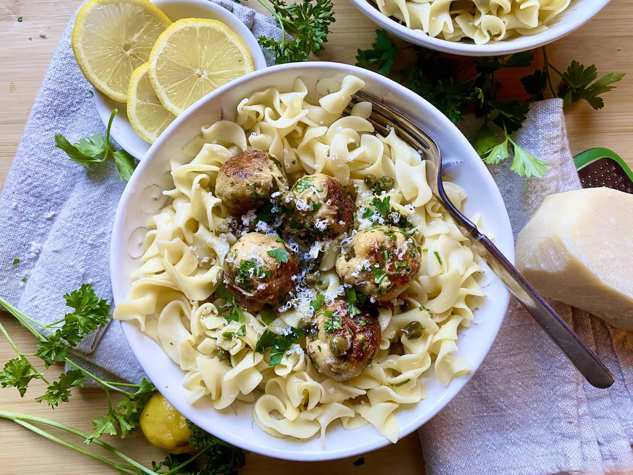 Lemony Chicken Piccata Meatballs - a hint of rosemary